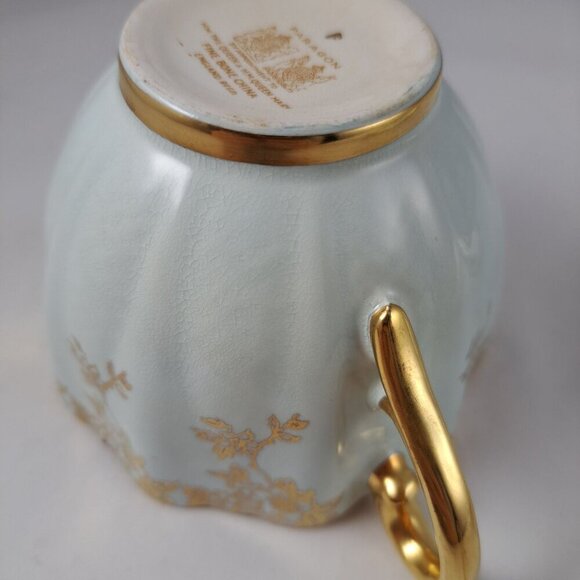 Paragon Bone China Tea Cup Saucer Pale Blue Green Gold Floral Accents Vintage - Picture 8 of 16